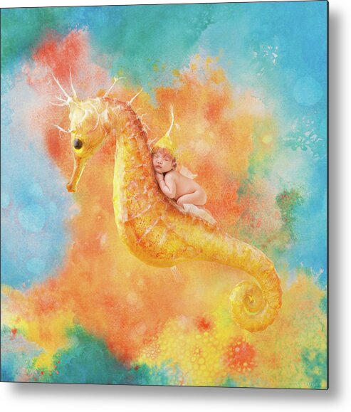 Under The Sea Metal Print featuring the photograph Jessabella riding a Seahorse by Anne Geddes