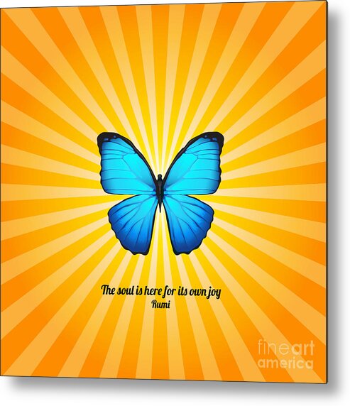 Rumi Metal Print featuring the digital art Joyful Butterfly with Quote by Rumi by Ginny Gaura