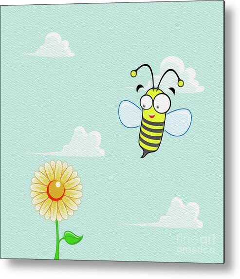 Bee Metal Print featuring the painting Kawaii Cute Bee by Esoterica Art Agency