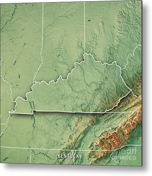Kentucky State USA 3D Render Topographic Map Border Metal Print by ...