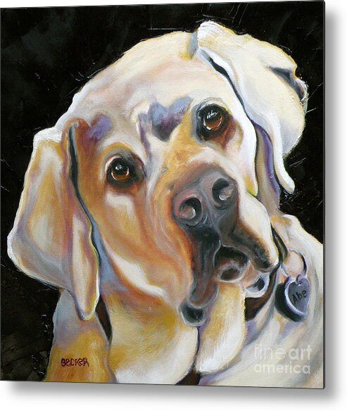 Yellow Lab Paintings Metal Print featuring the painting Kissably Close Lab by Susan A Becker