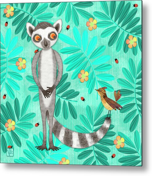 Lemur Metal Print featuring the digital art L is for Lemur and Lark by Valerie Drake Lesiak