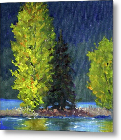 Lake Cushman Metal Print featuring the painting Lake Cushman Trees by Nancy Merkle