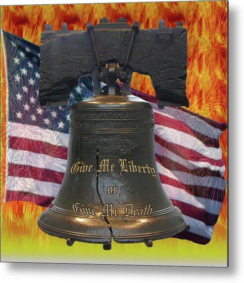 Liberty Bell Metal Print featuring the digital art Liberty On Fire by Firecrackinmama Boom Boom Boom