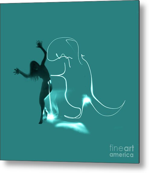 Light Metal Print featuring the photograph Experimental nude light drawing dinosaur by Clayton Bastiani
