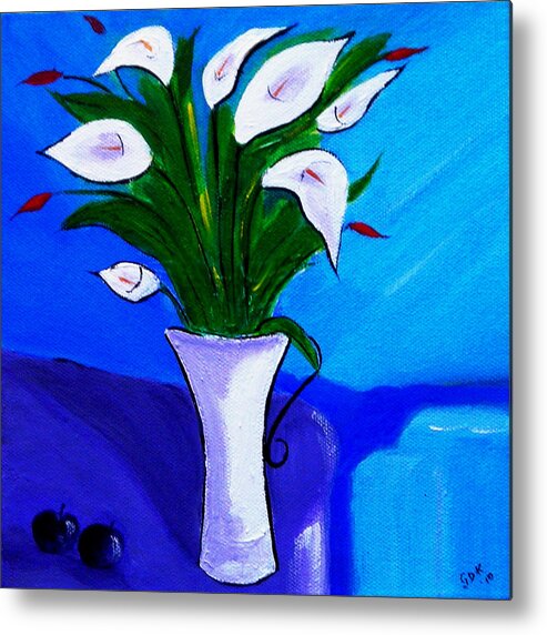 Lilies Metal Print featuring the painting Lilies on My Table by Gloria Dietz-Kiebron