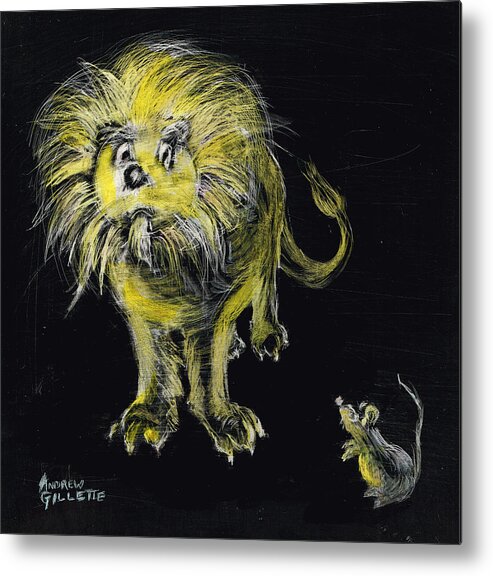 Lion Metal Print featuring the drawing Lion and the Mouse by Andrew Gillette