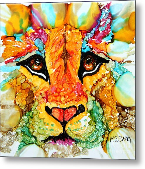 Lion's Head Metal Print featuring the painting Lion's Head Gold by Maria Barry