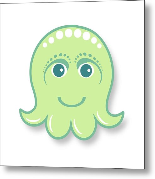 Little Octopus Metal Print featuring the digital art Little cute green octopus by Ainnion