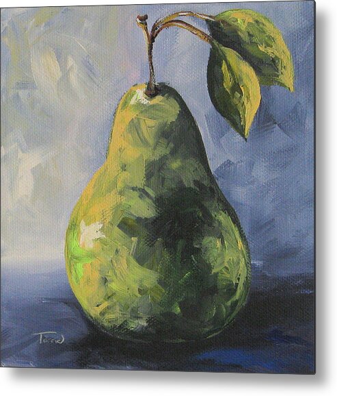 Green Pear Metal Print featuring the painting Little Green Pear by Torrie Smiley