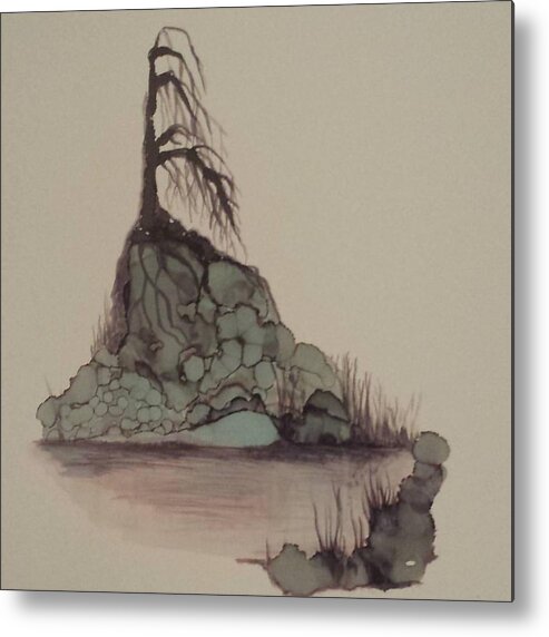 Alcohol Ink Metal Print featuring the painting Lone Tree by Betsy Carlson Cross