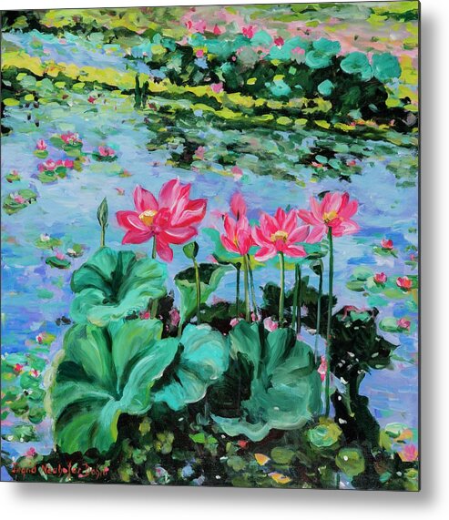 Landscape Metal Print featuring the painting Lotus by Ingrid Dohm