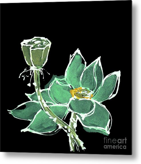 Original Watercolors Metal Print featuring the painting Lotus-Teal by Chris Paschke