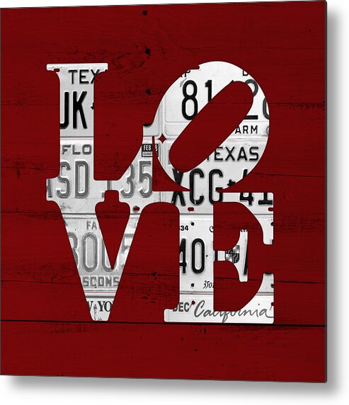 Love Sign Philadelphia Recycled red Vintage License Plates on