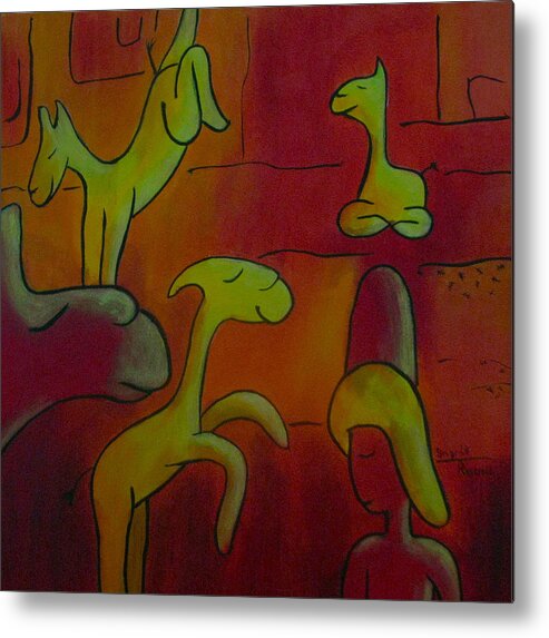 Llamas Metal Print featuring the painting Lovely Llamas by Ingrid Russell