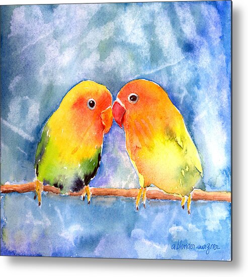 Lovebird Metal Print featuring the painting Lovey Dovey Lovebirds by Arline Wagner