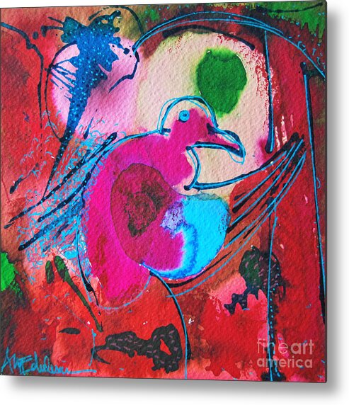 Bird Metal Print featuring the painting Magenta Marching Bird by Ana Maria Edulescu