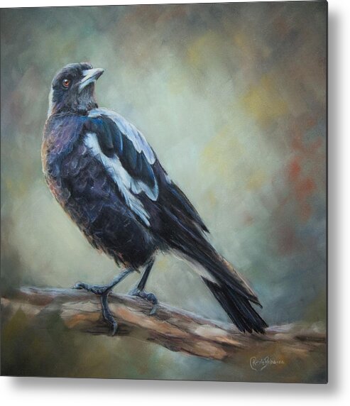 Magpie Metal Print featuring the pastel Maggie by Kirsty Rebecca