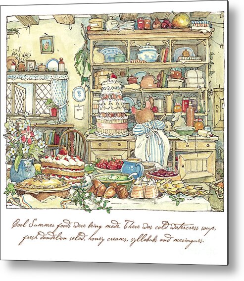 Brambly Hedge Metal Print featuring the drawing Making the wedding cake by Brambly Hedge