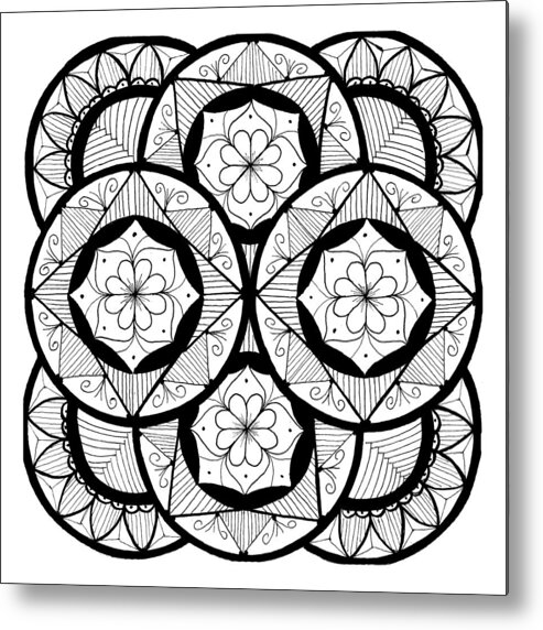Mandala Metal Print featuring the drawing Mandala #7 - Flowers by Eseret Art