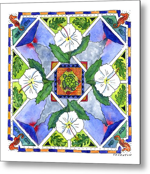 Mandala Metal Print featuring the painting Mandala III - WHITE HIBISCUS by Diane Thornton