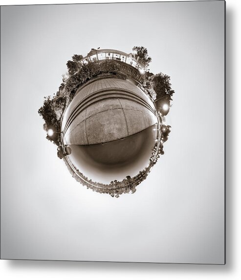 Night Cityscape Metal Print featuring the photograph Marcy Casino - Tiny Planet by Chris Bordeleau