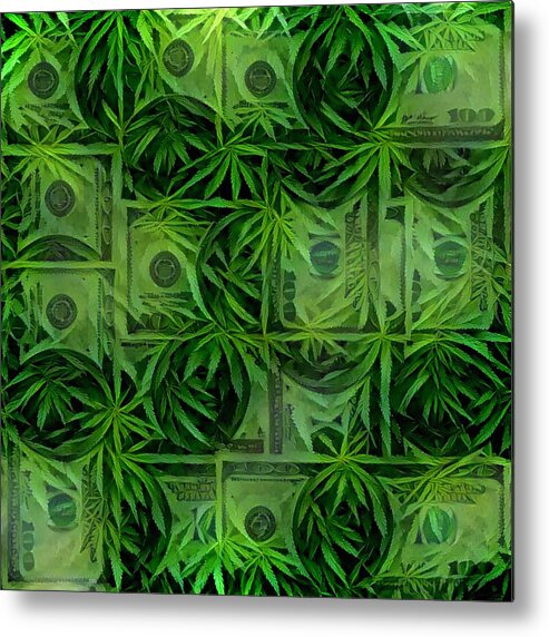 Green Metal Print featuring the digital art Marijuana Dollars by Bruce Rolff