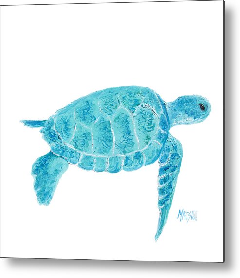 Turtle Metal Print featuring the painting Marine Turtle painting on white by Jan Matson