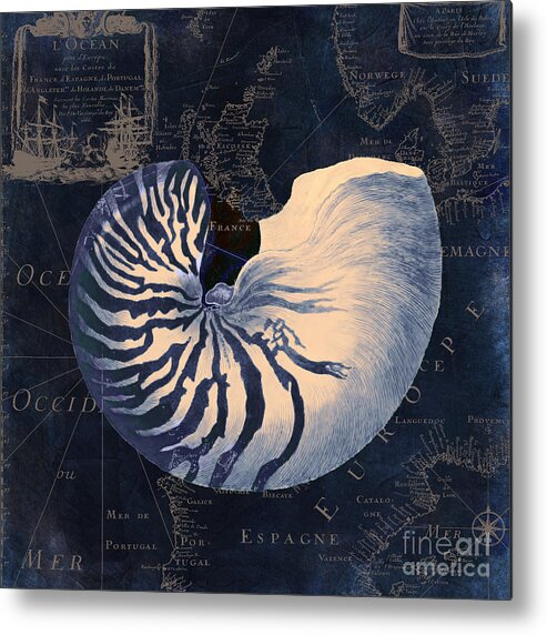Nautilus Shell Metal Print featuring the painting Maritime Blues by Mindy Sommers