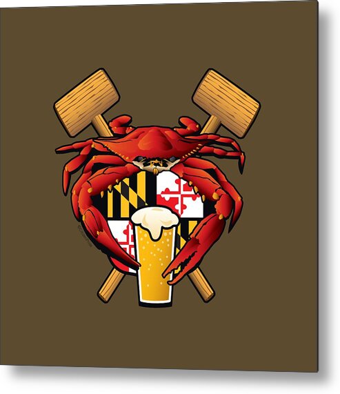 Maryland Blue Crab Metal Print featuring the digital art Maryland Crab Feast Crest by Joe Barsin