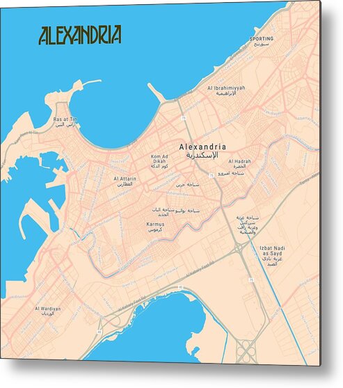 Vector Metal Print featuring the painting Minimalist Modern Map of Downtown Alexandria, Egypt 2A by Celestial Images