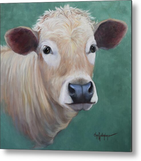 Cow Wall Art Metal Print featuring the painting Miss Agnes by Cheri Wollenberg