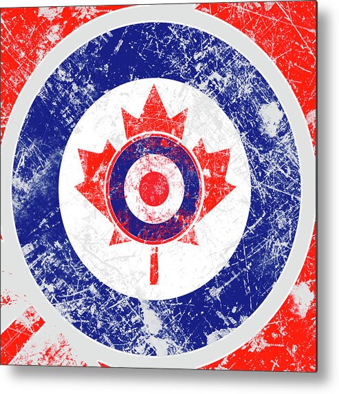 Mod Metal Print featuring the digital art Mod Roundel Canadian Maple Leaf in Grunge Distressed Style by Garaga Designs