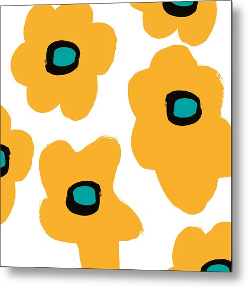 Modern Metal Print featuring the painting Modern Yellow Flowers- Art by Linda Woods by Linda Woods