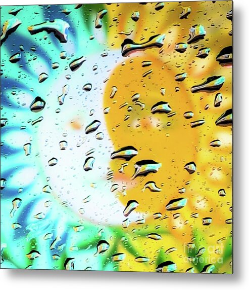 Abstract Metal Print featuring the photograph Moon and Sun Rainy Day Windowpane by D Davila
