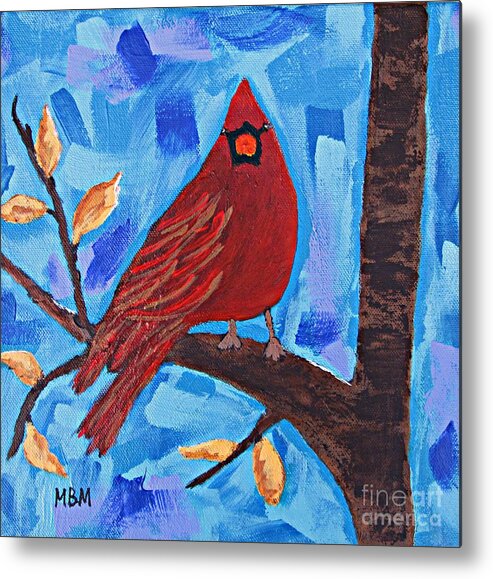 Cardinal Metal Print featuring the painting Morning Visit by Mary Mirabal