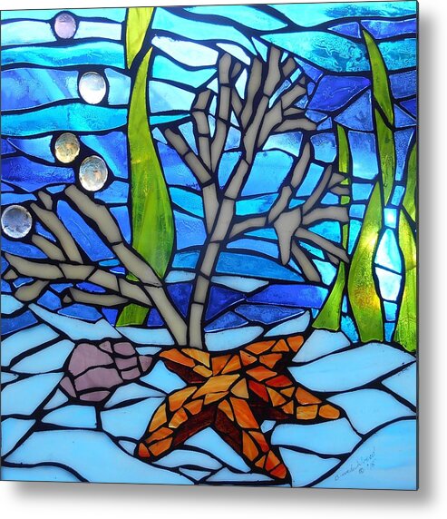 Mosaic Metal Print featuring the glass art Mosaic Stained Glass - Jewels Beneath by Catherine Van Der Woerd