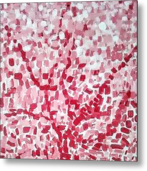 Pink Metal Print featuring the painting Mosaic Tree by Suzanne Berthier