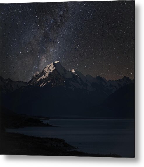 Mount Cook Metal Print featuring the photograph Mount Cook and lake Pukaki at night by Martin Capek