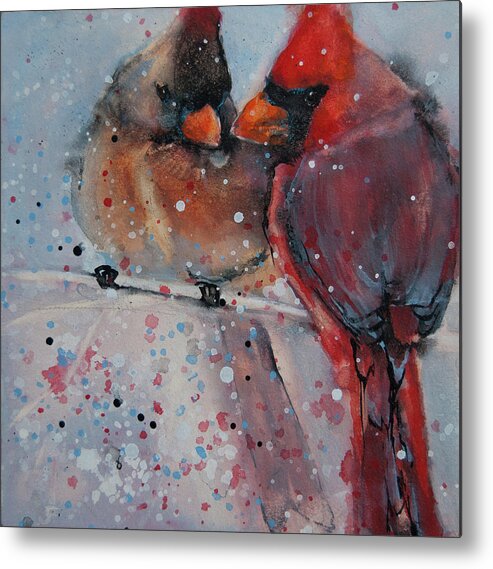 Cardinals Metal Print featuring the painting Mr. And Mrs. Cardinal by Jani Freimann