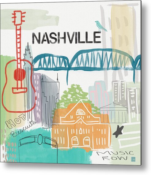 Nashville Metal Print featuring the painting Nashville Cityscape- Art by Linda Woods by Linda Woods