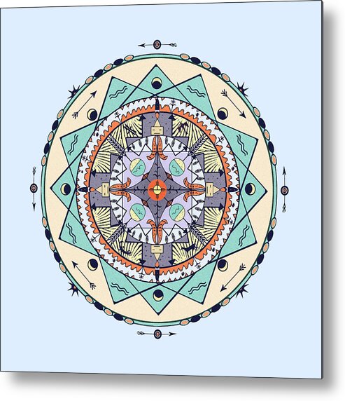 Pastel Metal Print featuring the digital art Native Symbols Mandala by Deborah Smith