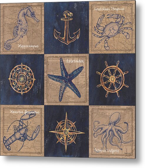 Seahorse Metal Print featuring the mixed media Nautical Burlap by Debbie DeWitt