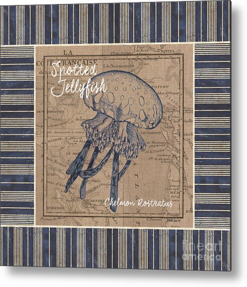 Jellyfish Metal Print featuring the painting Nautical Stripes Jellyfish by Debbie DeWitt
