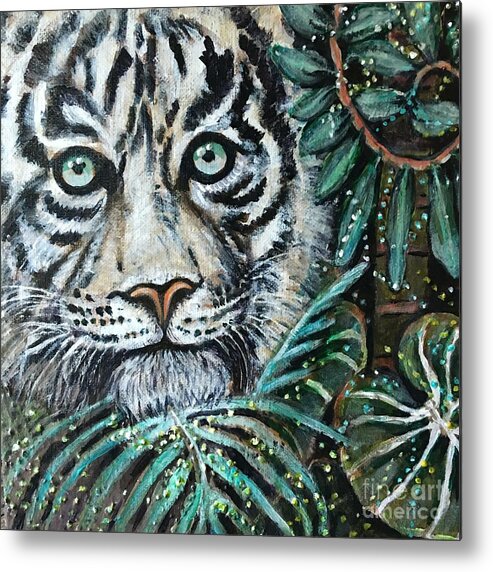 White Tiger Metal Print featuring the painting Night Exploration by Linda Markwardt