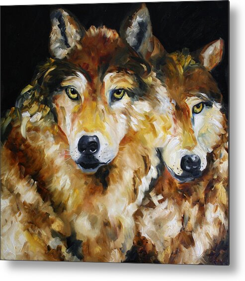 Wolves Metal Print featuring the painting Night Power by Laurie Pace