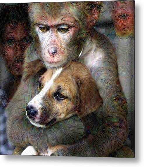 犬 Metal Print featuring the photograph 猿と犬

#deepdream
#猿 
#monkey by Sari Kurazusi