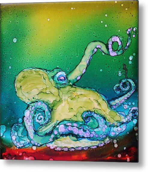 Octopus Metal Print featuring the painting No Bones About It by Ruth Kamenev