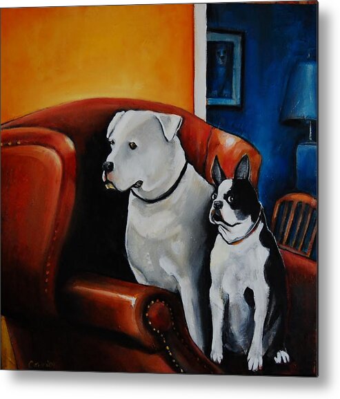 Dogs Metal Print featuring the painting No Dogs on the Furniture by Jean Cormier