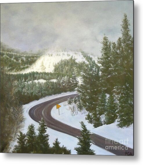 Snow Scene Metal Print featuring the painting No Passing Zone by Phyllis Andrews
